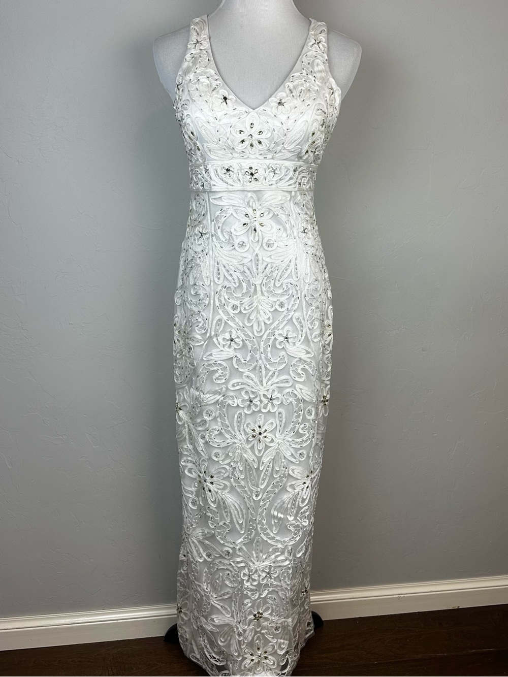 Sue Wong Nocturne Ivory Embroidered Beaded Rhinestone Formal Gown Dress Size 6